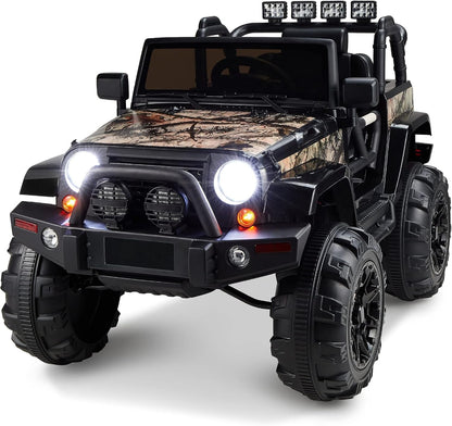 Kids 12V Ride on Truck, Battery Powered Toy Car W/Spring Suspension, Remote Control, 3 Speeds, LED Lights, Bluetooth - Black