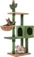 Cactus Cat Tree, 52.5In Cat Tower for Indoor Cats, Large Cat Condo Multi-Leve Scratching Post, Cat Climbing Tree with Basket, Platform, Cat Activity Center Play House Furniture, Green/Brown