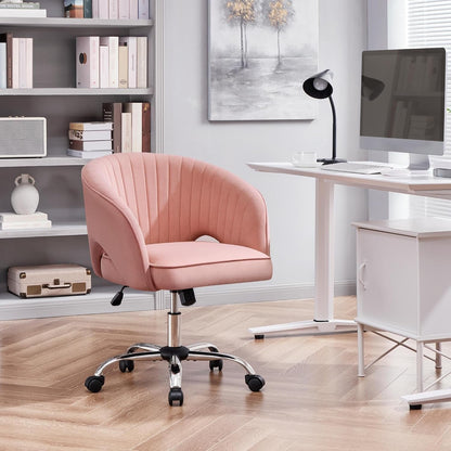 Pink Desk Chair Vanity Chair with Back Home Office Chair Cute Desk Chair Modern Swivel Rolling Chair Computer Chair for Study, Vanity, Bedroom