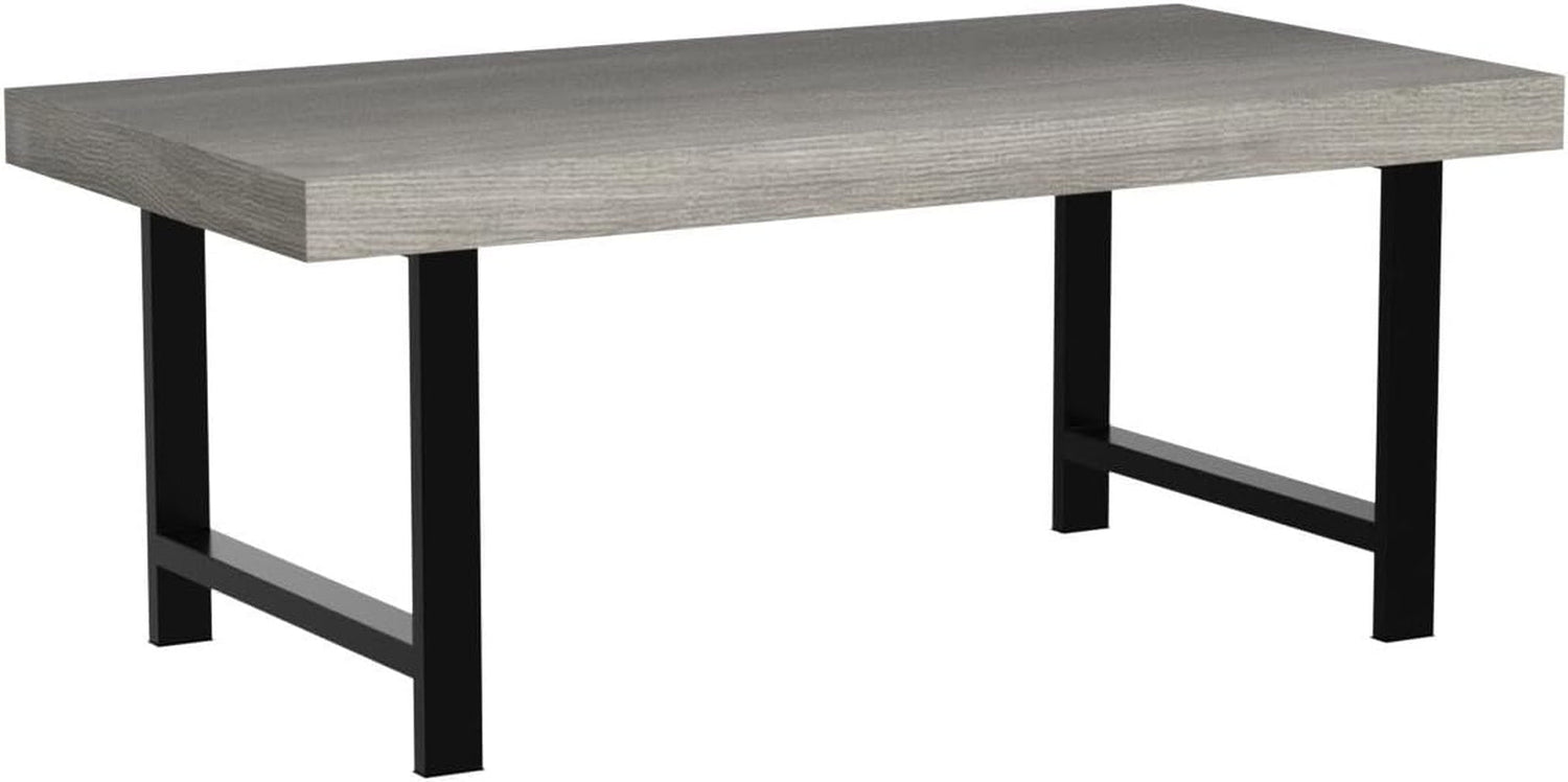 44In Modern Coffee Table Butcher Block Top Large Accent Table, Rectangular Wood Industrial Rustic Coffee Table for Living Room W/ 2In Metal Legs, 3In Tabletop - Gray