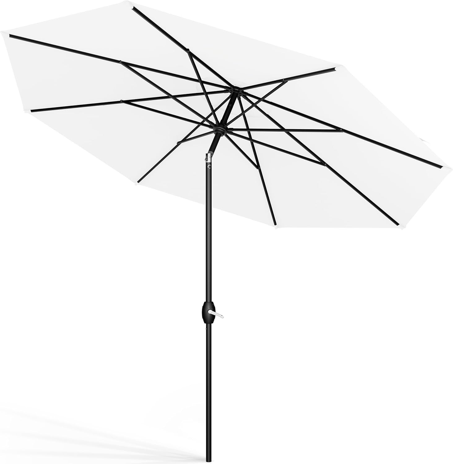 10-Year-No-Fade - 9 Feet Outdoor Umbrella Ivory White Polyester Fabric - Umbrella Outdoor Patio, Auto-Tilt Aluminum Frame Patio Umbrella, Pool Umbrella &amp; Deck Umbrella - Black Pole