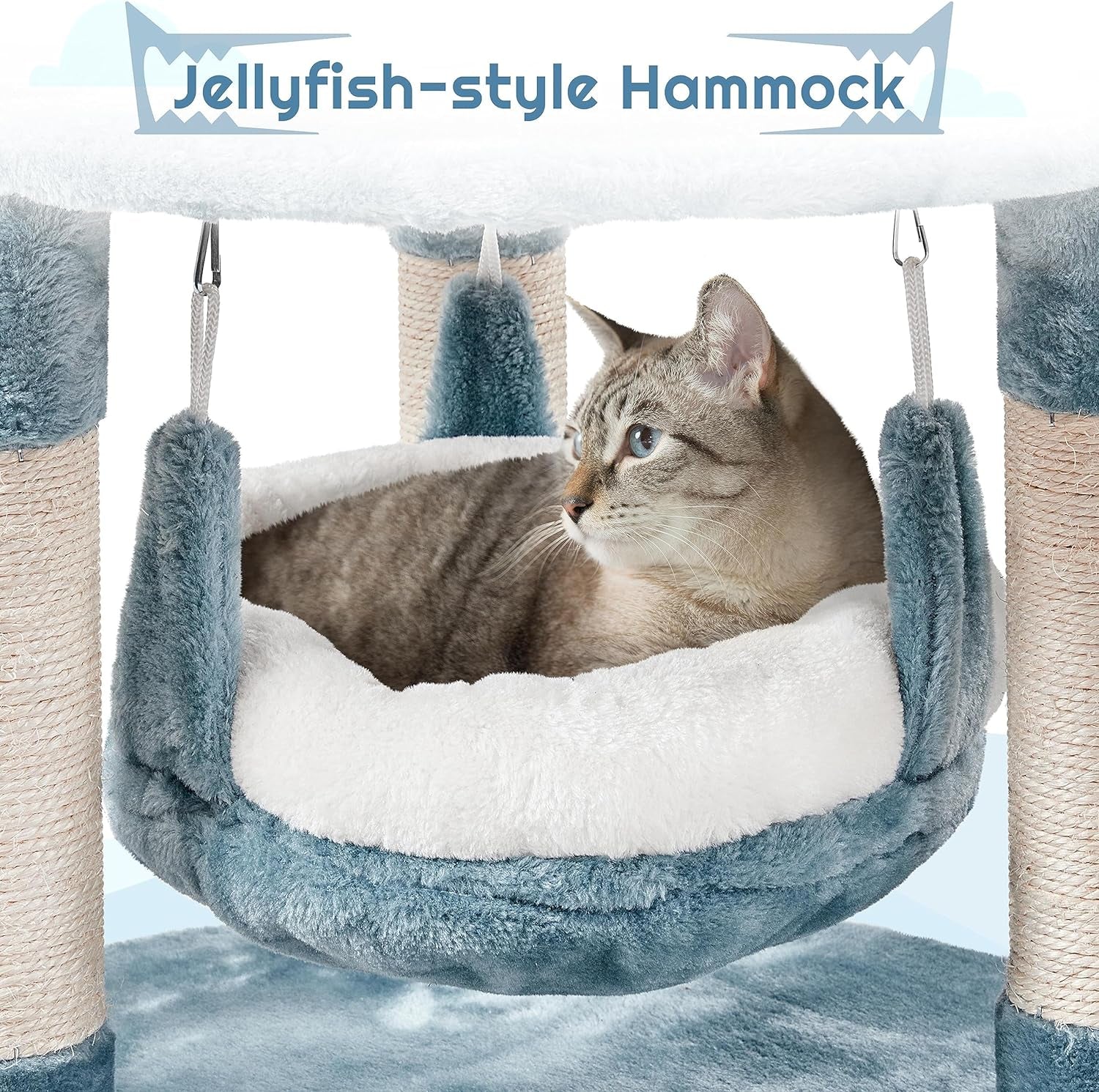 45.5In Ocean-Themed Cat Tree Multi-Level Cat Tower, Plush Cat Furniture with Shark&