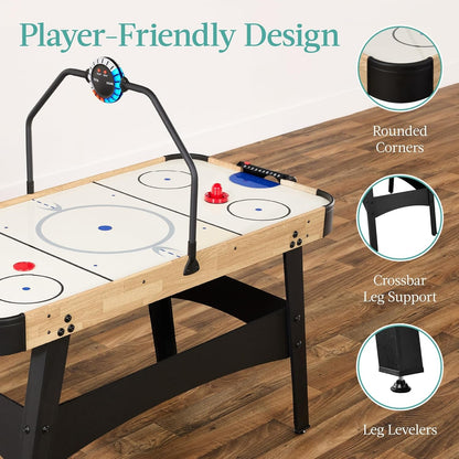 LED 54 Inch Air Hockey Game Table W/Light-Up Scoreboard, Powerful Motor, AC Outlet. Includes 2 Pucks, 2 Pushers