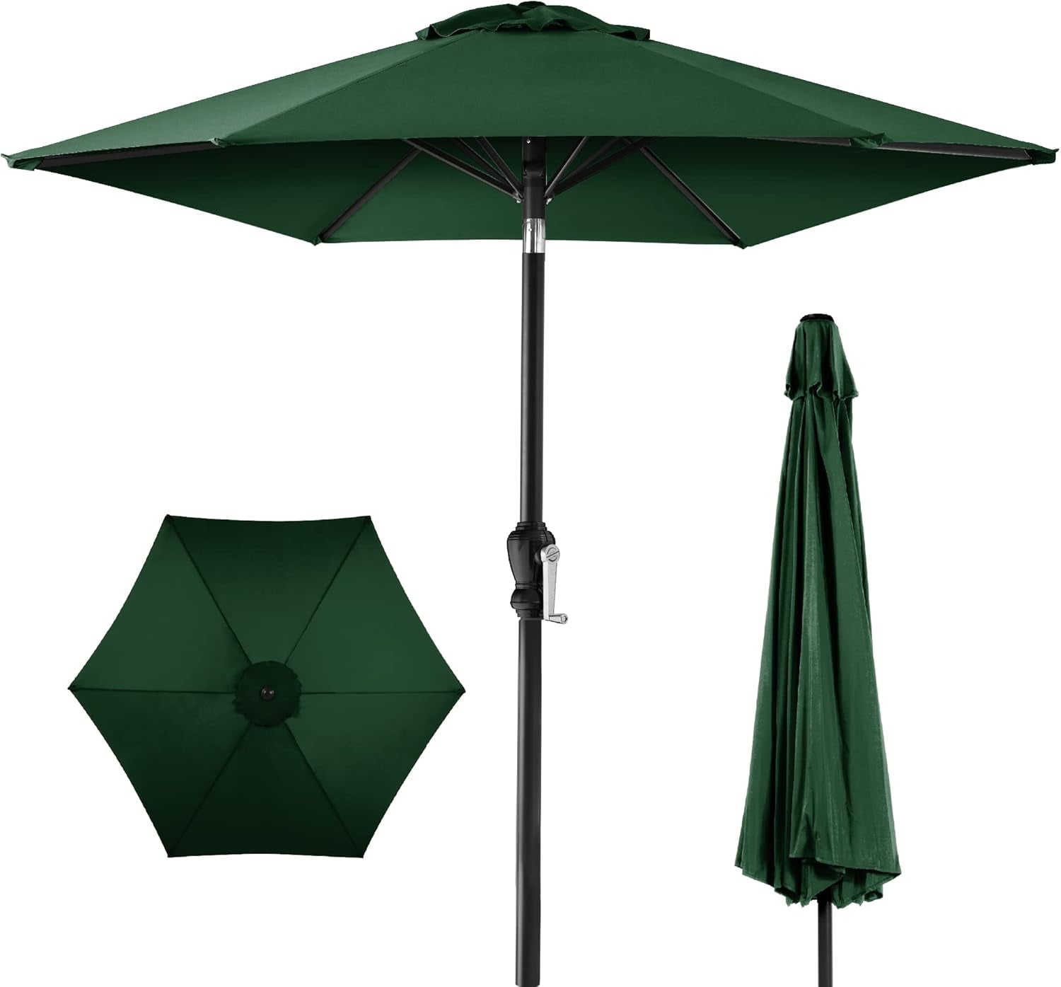 7.5Ft Heavy-Duty round Outdoor Market Table Patio Umbrella W/Steel Pole, Push Button Tilt, Easy Crank Lift - Navy Blue