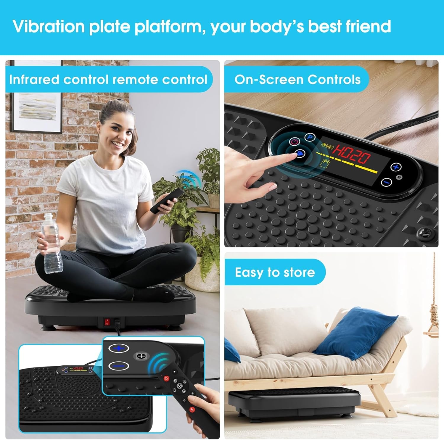 Vibration Plate Exercise Machine for Lymphatic Drainage Weight Loss, Power Vibration Plate 300-400 Lbs Capacity Full Whole Body Workout Vibration Platform,Waver Vibration Plate for Home Fitness