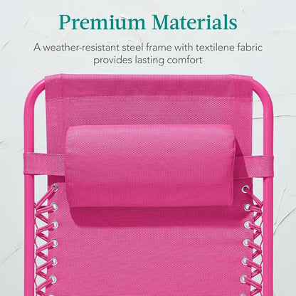 Adjustable Zero Gravity Chair, Monochromatic Color Folding Patio Recliner W/Side Tray, Headrest - Hot Pink