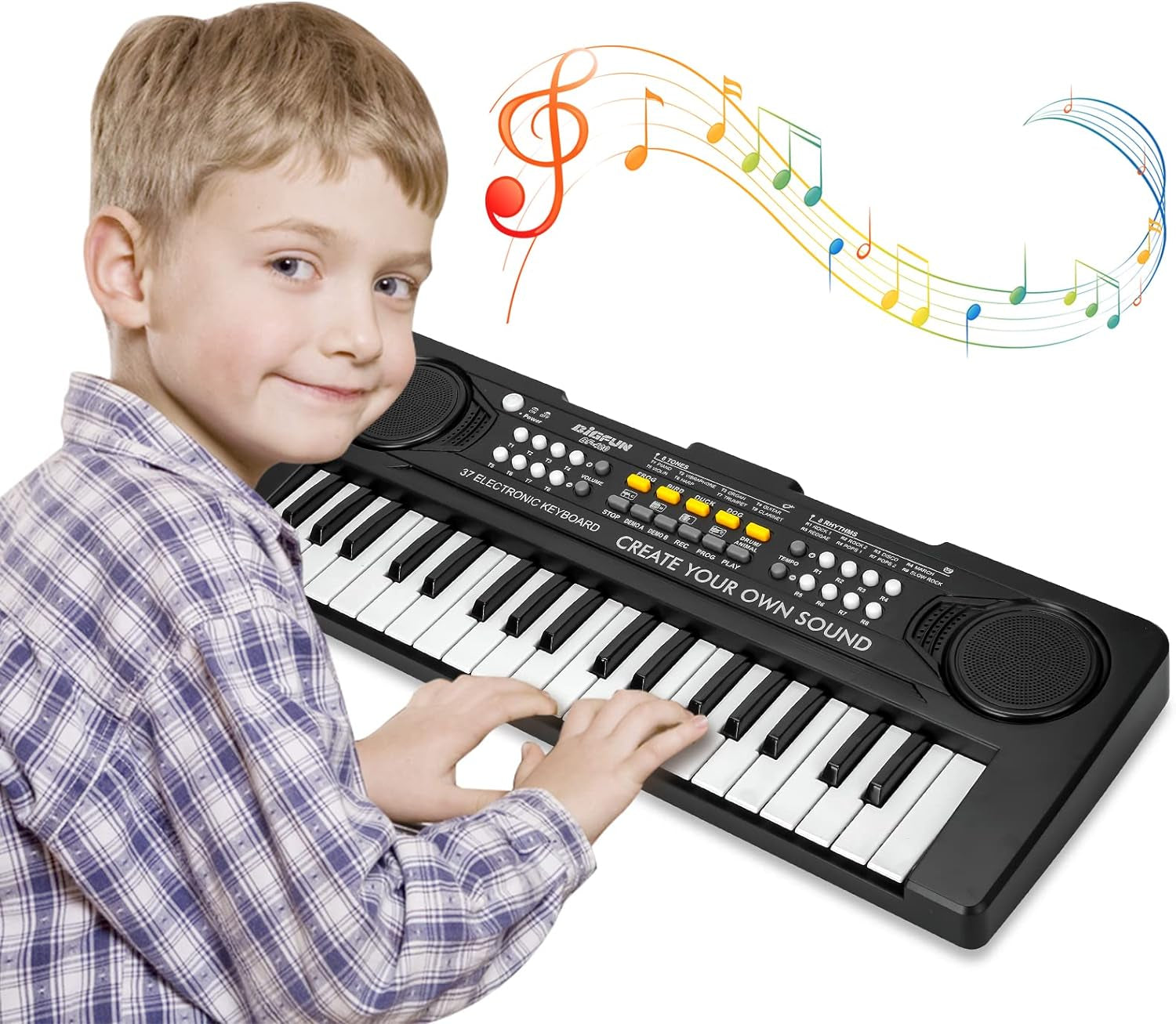 Kids Piano Keyboard, 37 Keys Electronic Piano for Kids Portable Multi-Function Musical Instruments Birthday Educational Gift Toys for 3 4 5 6 7 8 Year Old Boys Girls Children Beginner (Black)