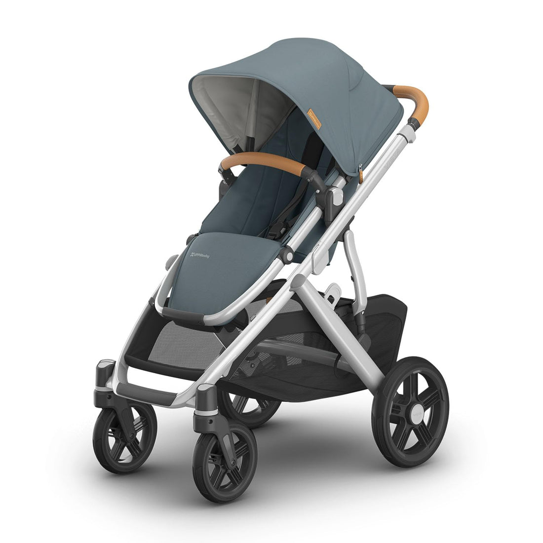 Vista V3 Stroller - Full-Size Single-To-Double Stroller System - Toddler Seat, Bug Shield, Rain Shield, and Storage Bag Included - Callum (Stone Blue/Silver Frame/Sand Leather)