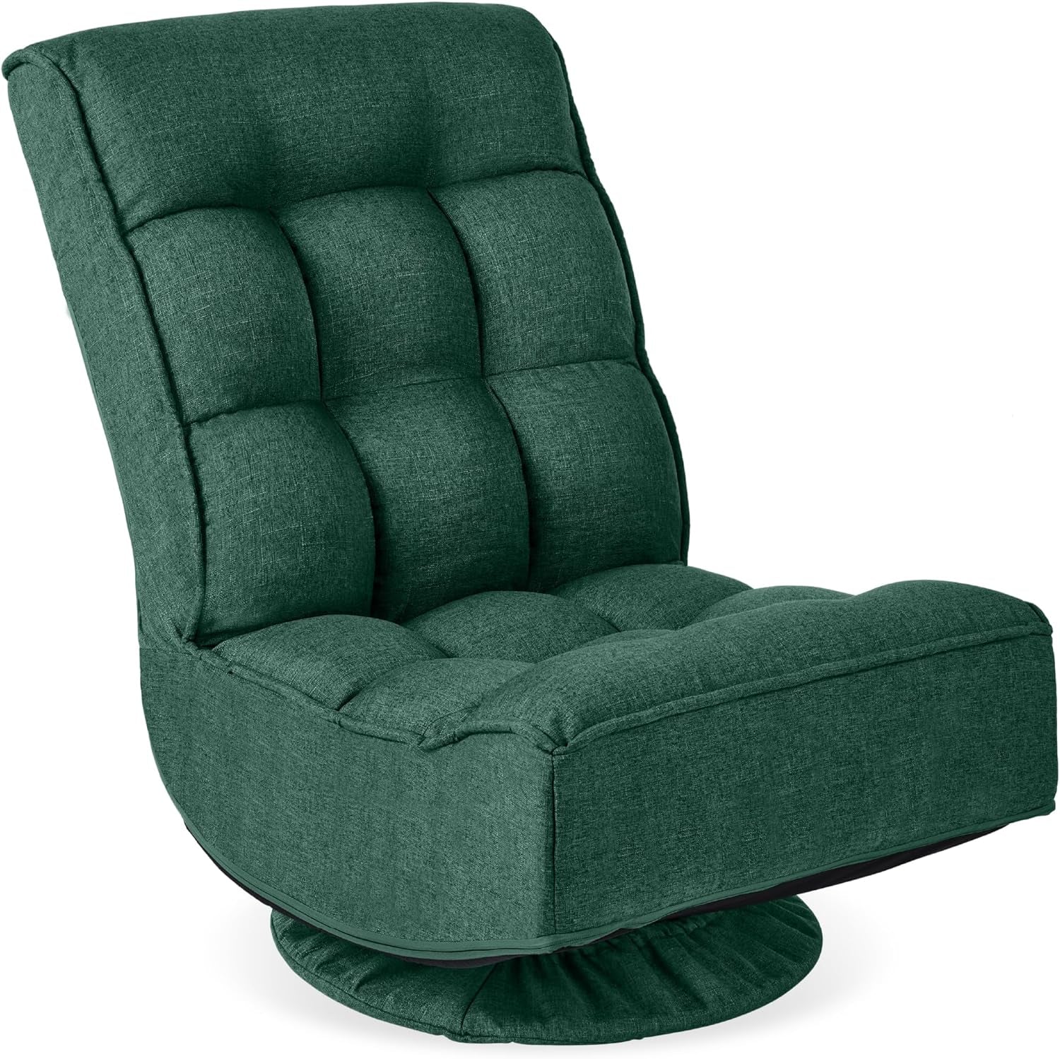 Reclining Folding Floor Gaming Chair for Home, Office, Lounging, Reading W/ 360-Degree Swivel, 4 Adjustable Positions, Tufted Cushions - Green