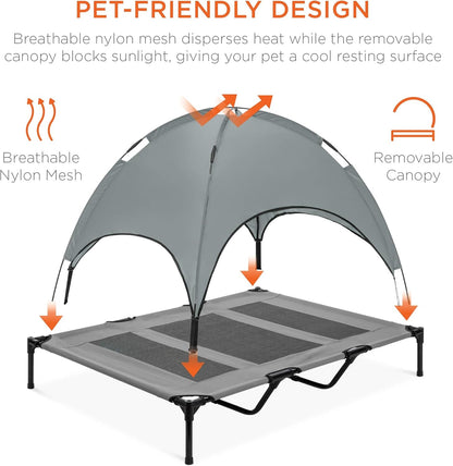 48In Elevated Cooling Dog Bed, Outdoor Raised Mesh Pet Cot W/Removable Canopy Shade Tent, Carrying Bag, Breathable Fabric - Gray