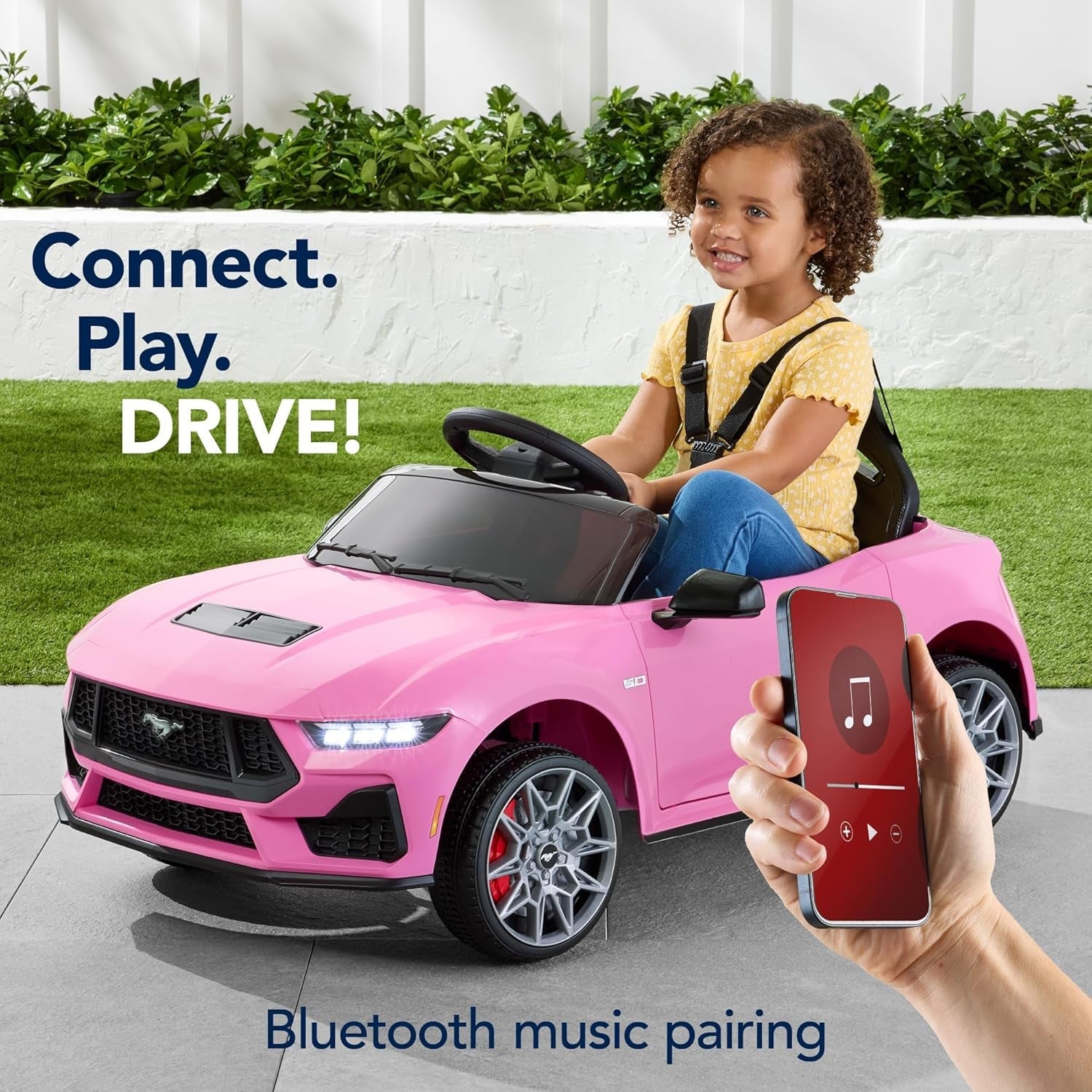 Kids 12V Electric Ride on Car Officially Licensed Ford Mustang W/Parent Control, LED Lights, 2 Speeds, Bluetooth - Pink