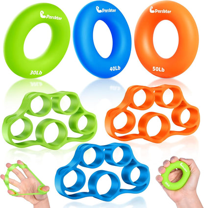 Hand Grip Strengthener, Finger Exerciser, Grip Strength Trainer (6 Pcs),New Material,Forearm Grip Workout, Finger Stretcher, Relieve Wrist Pain, Carpal Tunnel, Trigger Finger, Mallet Finger and More.