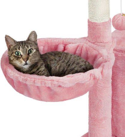 Cat Tree, 42In Cat Tower for Indoor Cats, Cat House with Large Perch &amp; Scratching Posts &amp; Cozy Condo &amp; Scratching Ramp, Cat Activity Center Cat Furniture, Pink