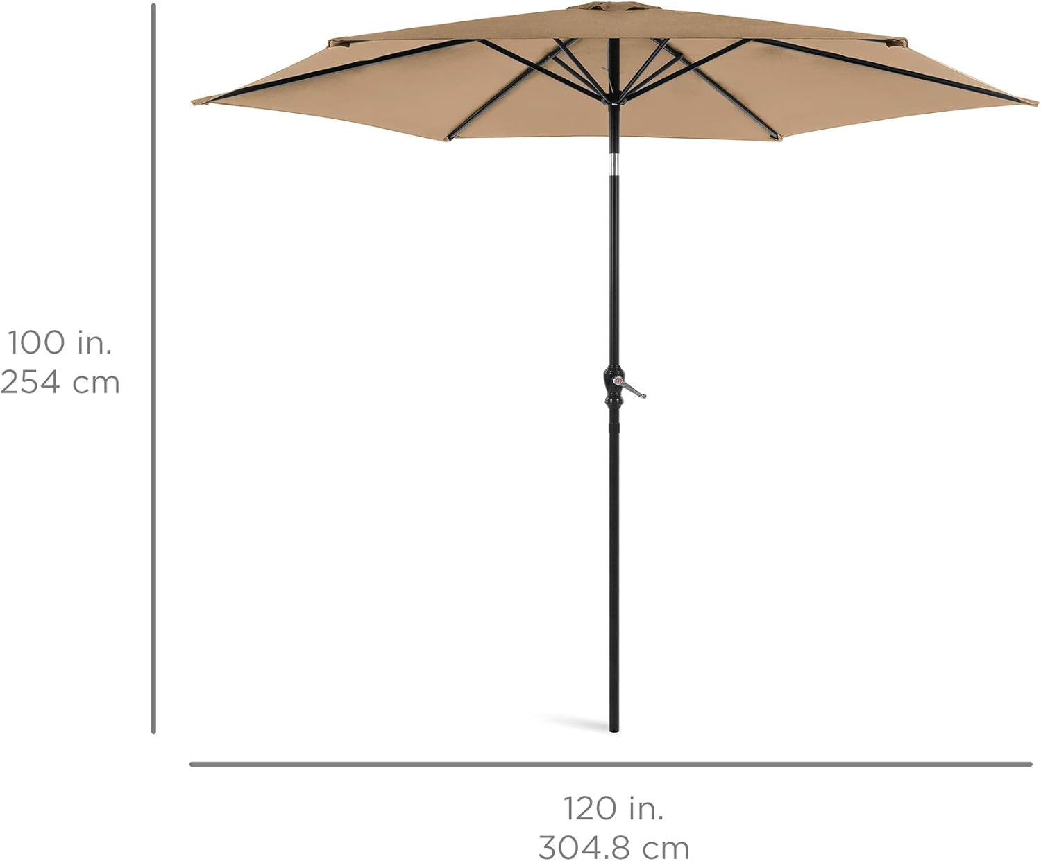 10Ft Outdoor Steel Polyester Market Patio Umbrella W/Crank, Easy Push Button, Tilt, Table Compatible - Tan