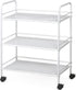 3 Tier Durable Metal Multi-Purpose Rolling Utility Cart, Rolling Storage Craft Cart Kitchen Cart with Handle and Locking Wheels for for Office Bathroom Kitchen Laundry, White