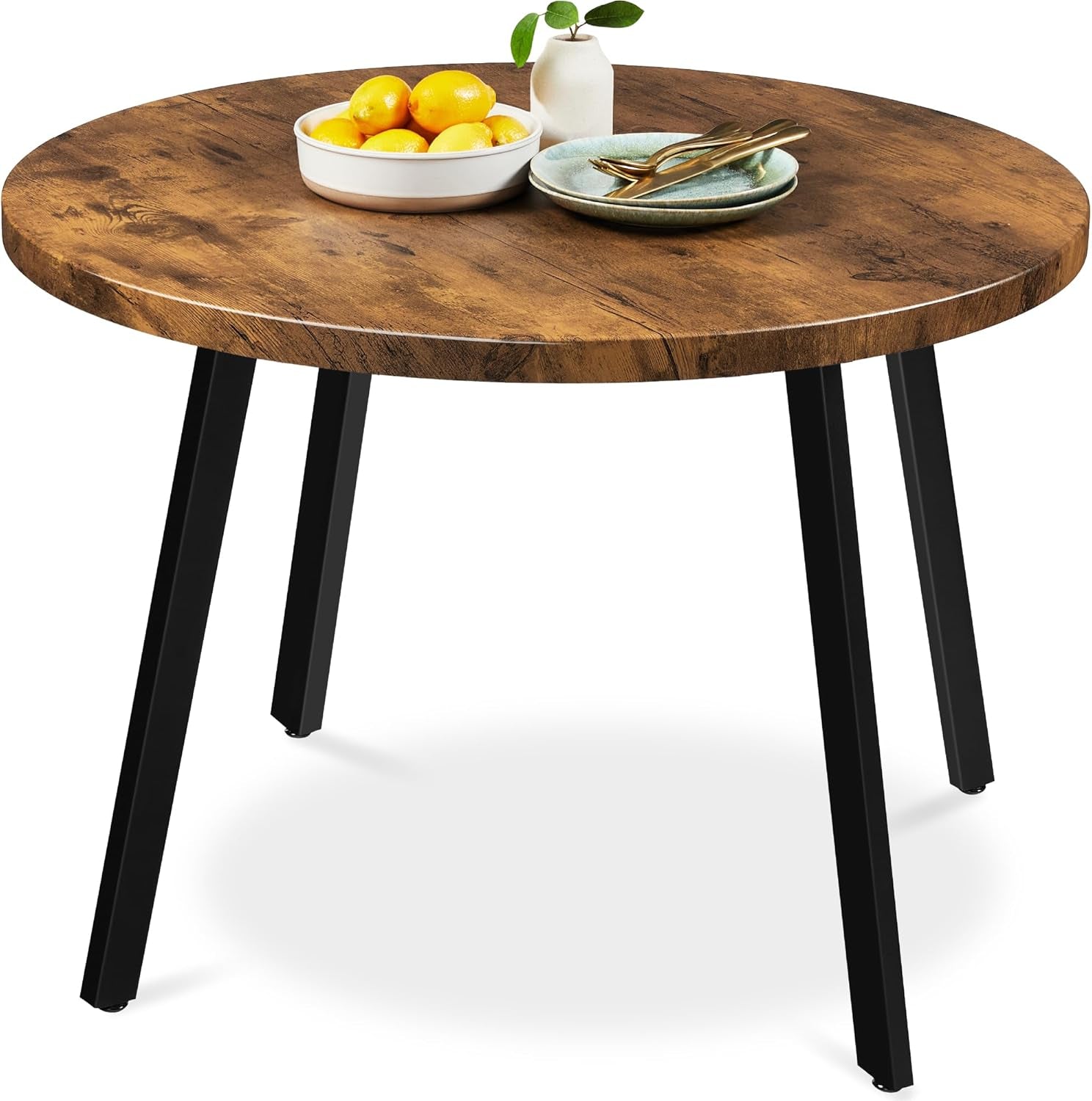 round Mid-Century Modern 35.5In Dining Table, Space-Saving Dinette for Home, Kitchen, Apartment W/Steel Legs - Natural