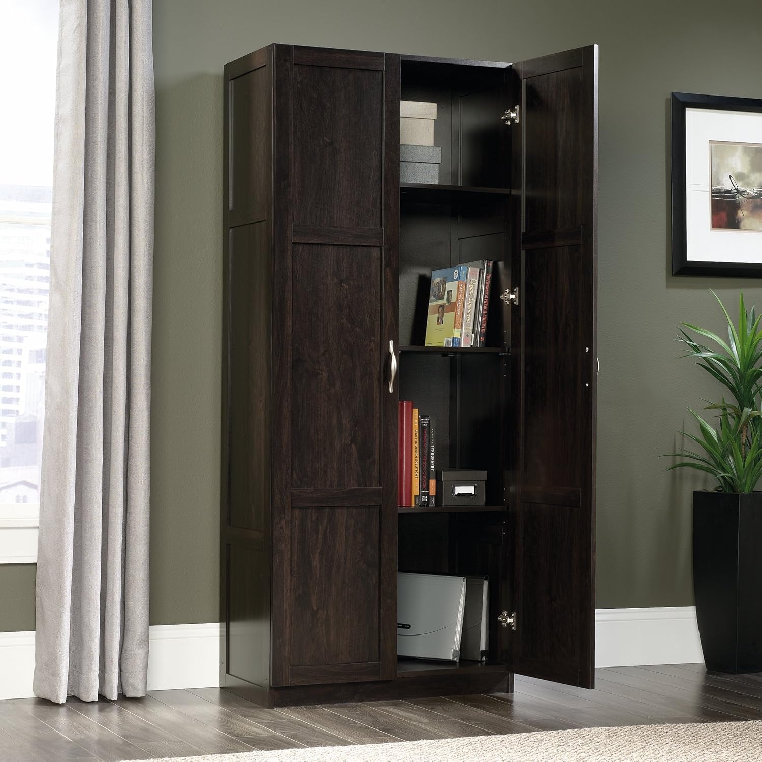 Storage Cabinet/ Pantry Cabinets, 29.61 &quot; X D: 16.02 &quot; X H: 71.50&quot;, Cinnamon Cherry Finish