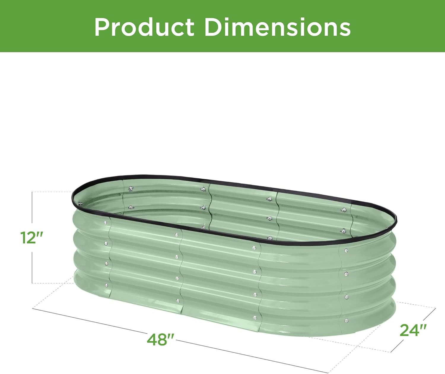 4X2X1Ft Outdoor Metal Raised Garden Bed, Oval Deep Root Planter Box for Vegetables, Flowers, Herbs, and Succulents W/ 51 Gallon Capacity, Rubber Edge Guard - Sage Green