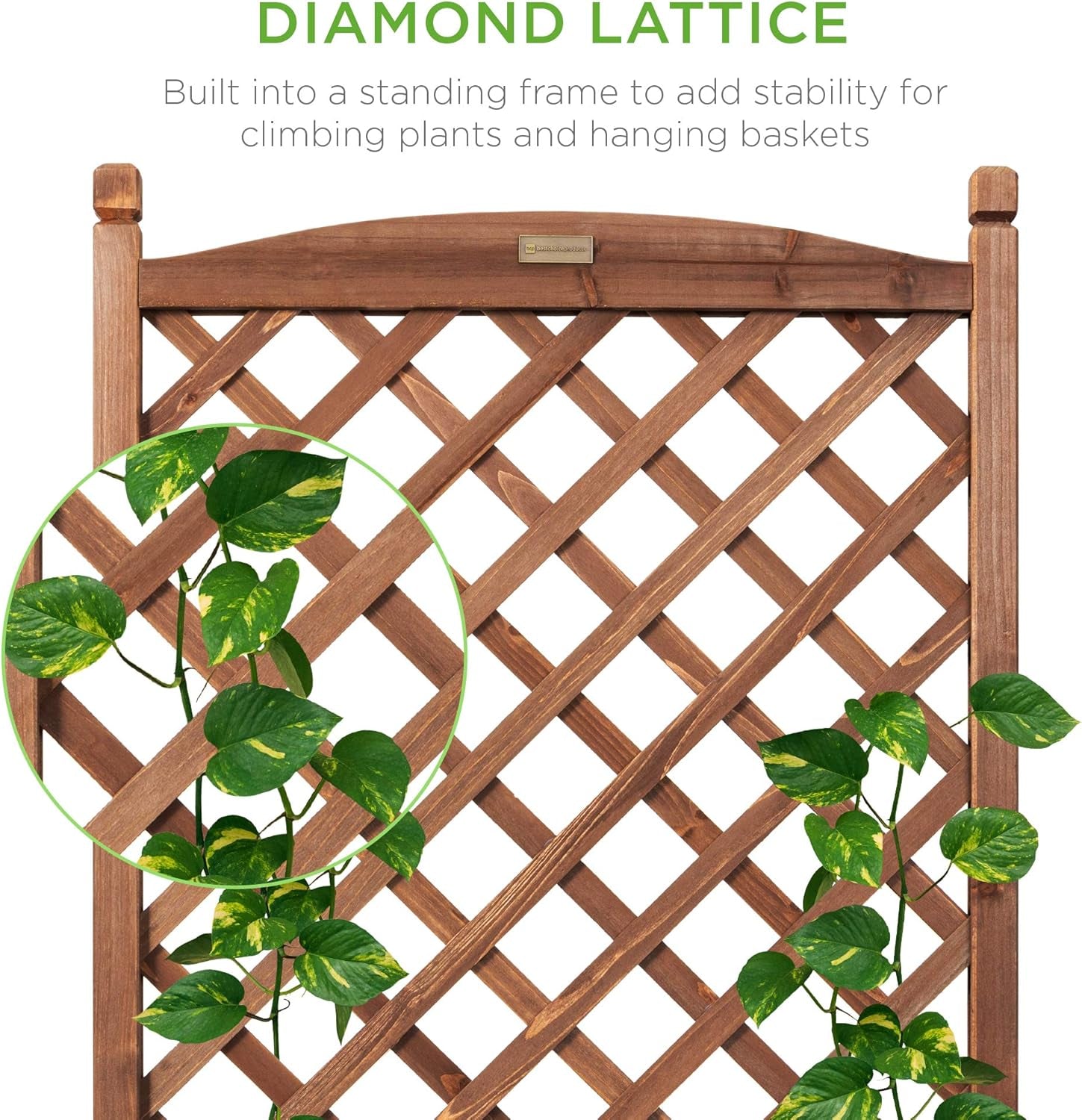 60In Wood Planter Box &amp; Diamond Lattice Trellis, Mobile Outdoor Raised Garden Bed for Climbing Plants W/Drainage Holes, Optional Wheels - Walnut