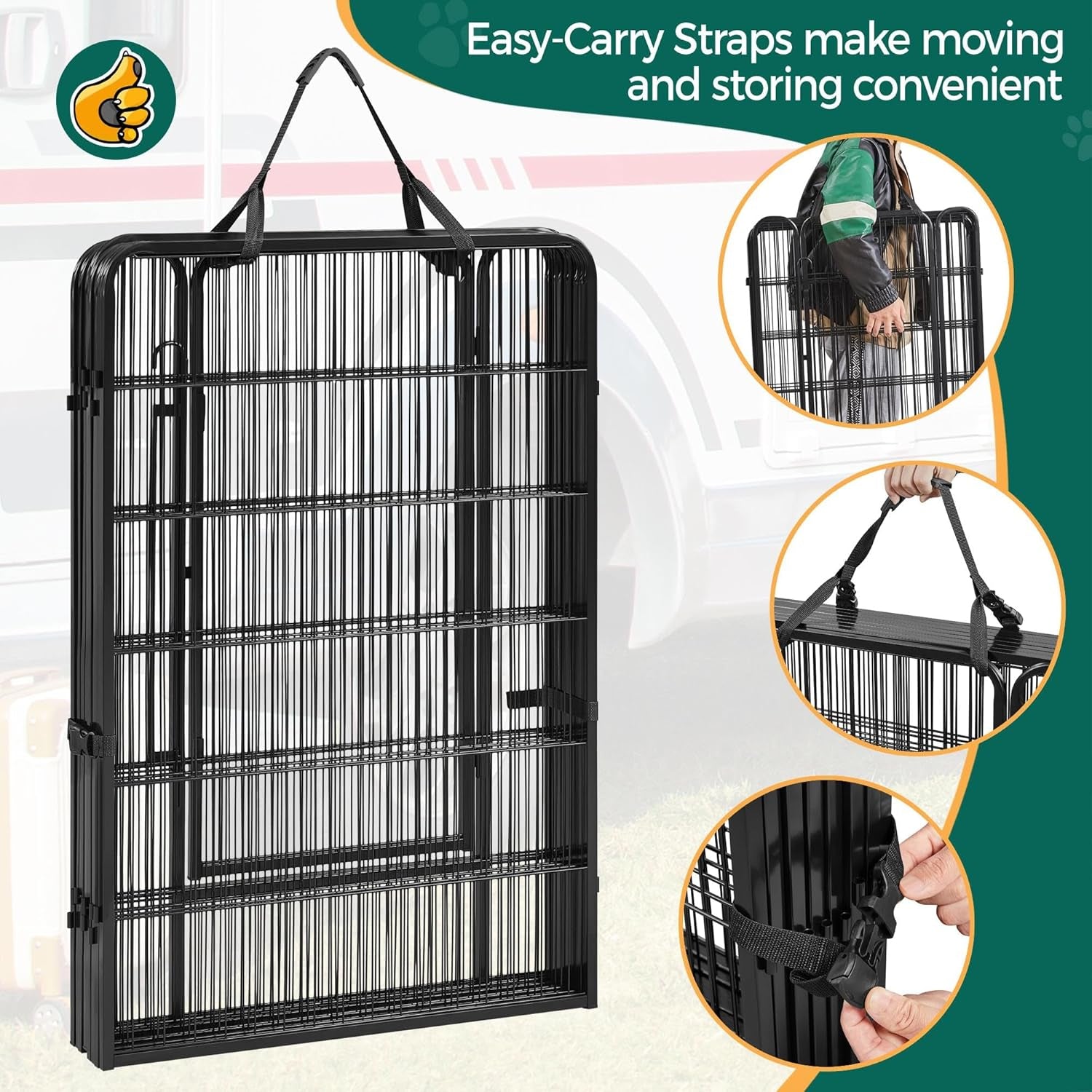 8 Panels Dog Playpen, Metal 40&quot; Dog Fence with Easy-Carry Straps&amp;Stakes Storage Bag for RV Camping Dog Pen Play Pen for Small/Medium/Large Dogs