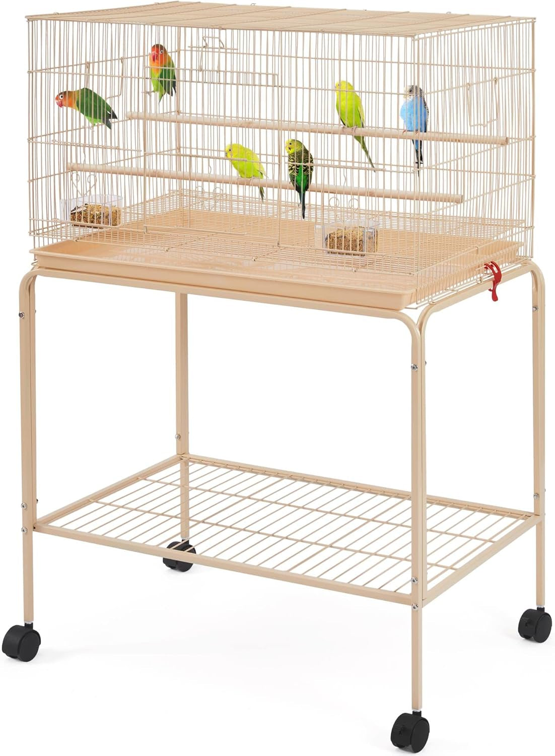 47-Inch Rolling Breeding Flight Bird Cages for Parakeets Budgies Finches Cockatiels Conures Lovebirds Canaries Parrots W/Detachable Stand, Black