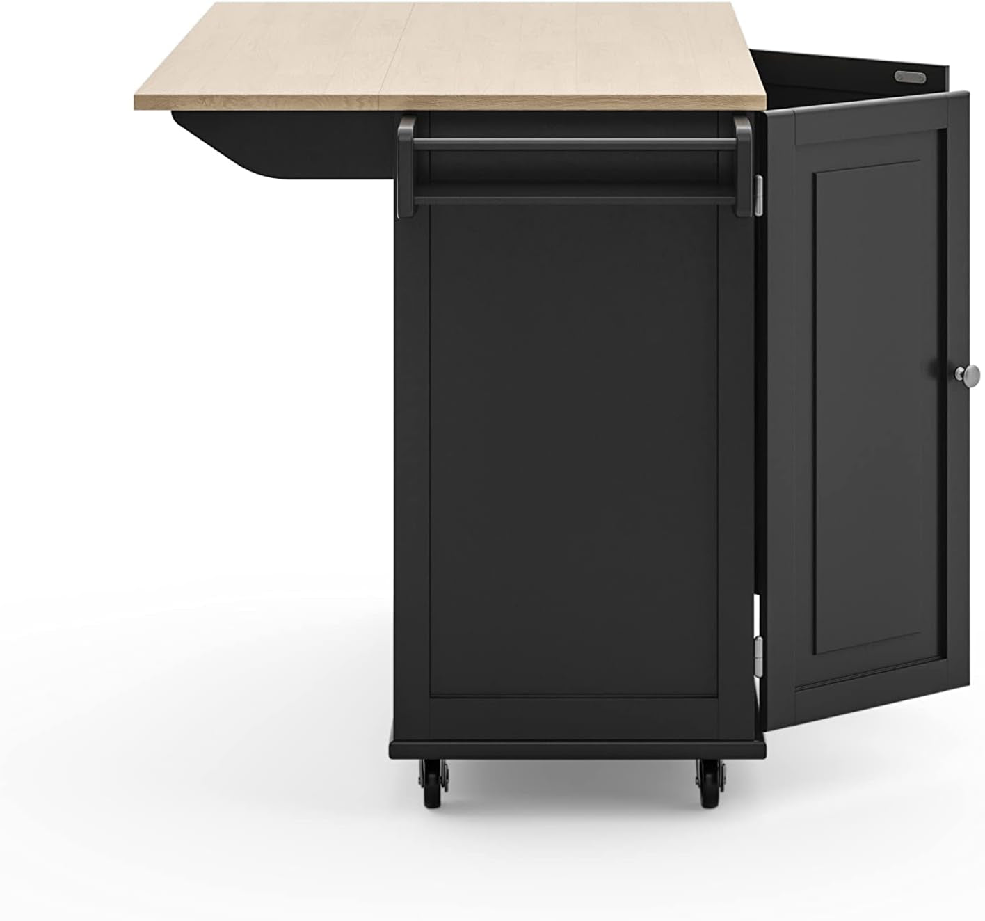 Dolly Madison Kitchen Cart with Wood Top and Drop Leaf Breakfast Bar, Rolling Mobile Kitchen Island with Storage and Towel Rack, 54 Inch Width, Black