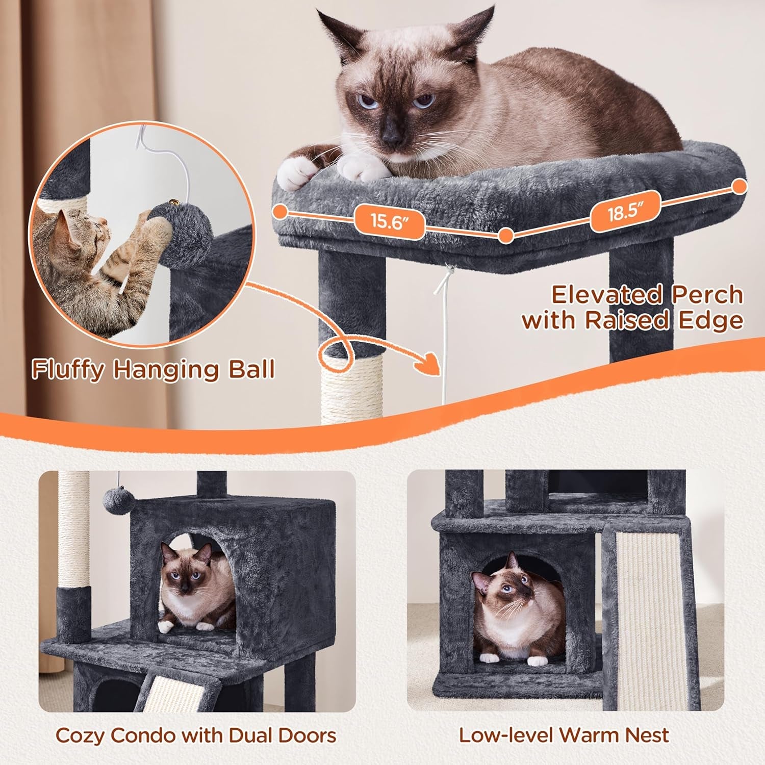 Cat Tree for Indoor Cats, 36In Cat Tower Cat Condo W/Extra Large Perch, Scratching Posts, Scratching Board, Dangling Ball, Cat Play Tower for Cats and Kittens