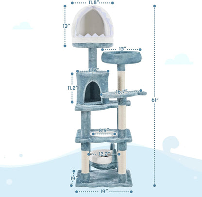 61In Tall Ocean-Themed Cat Tree, Multi-Level Cat Tower with Shark&