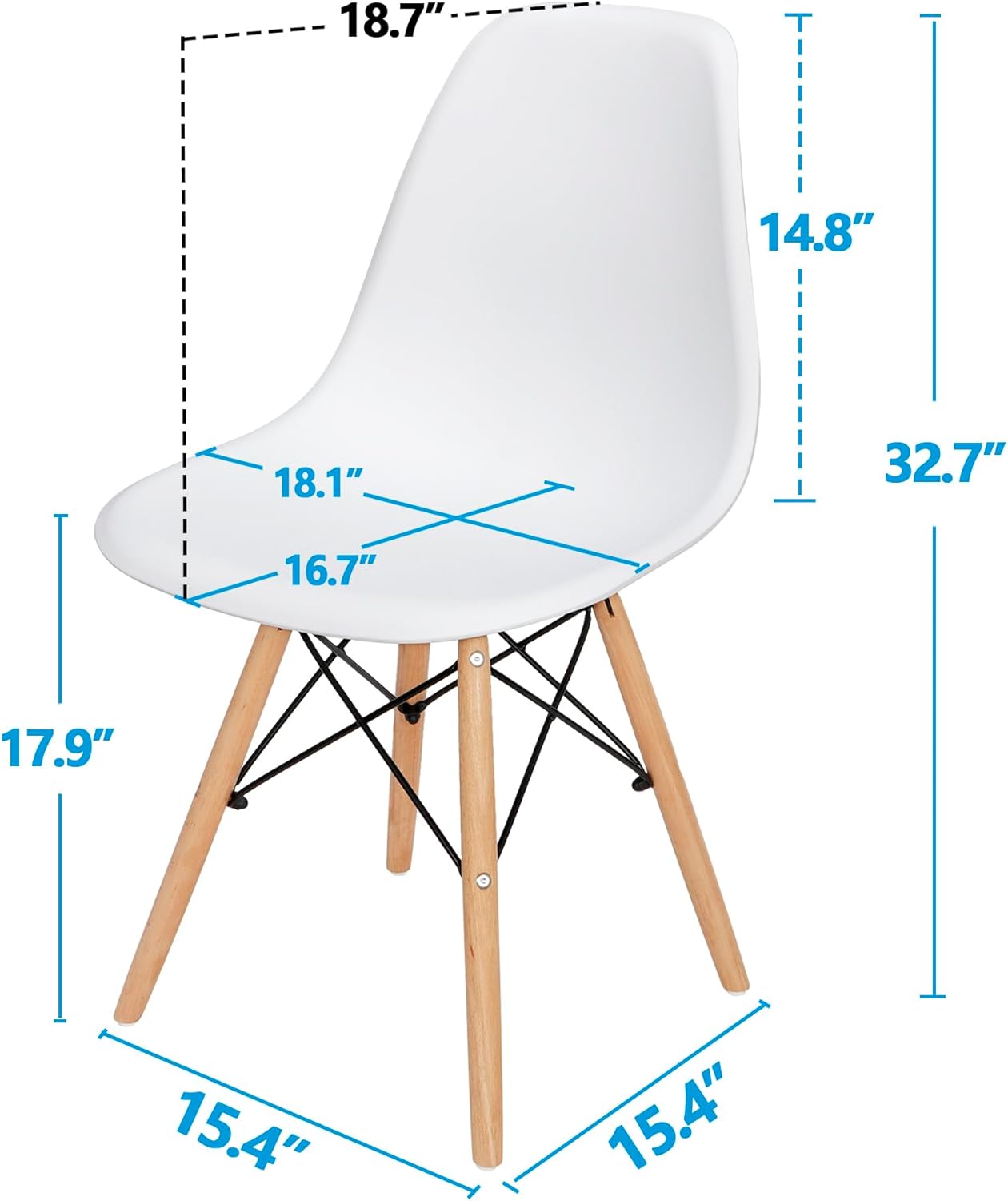 Set of 4 Modern Plastic Shell Dining Chairs with Wooden Legs for Kitchen or Living Room