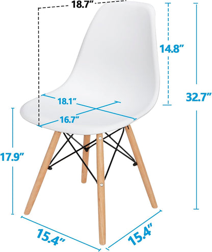 Set of 4 Modern Plastic Shell Dining Chairs with Wooden Legs for Kitchen or Living Room