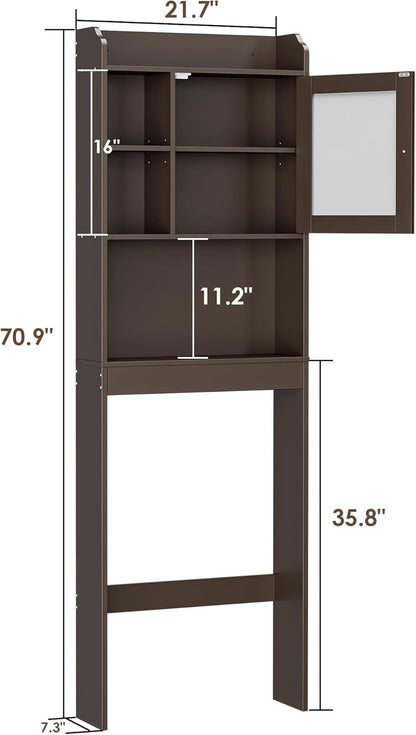 Freestanding Over The Toilet Storage Cabinet with Adjustable Shelf and Double Doors