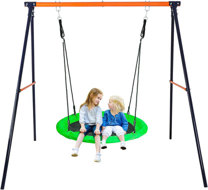 40 Inch Saucer Swing with Heavy Duty A Frame Metal Swing Stand - 440 LBS