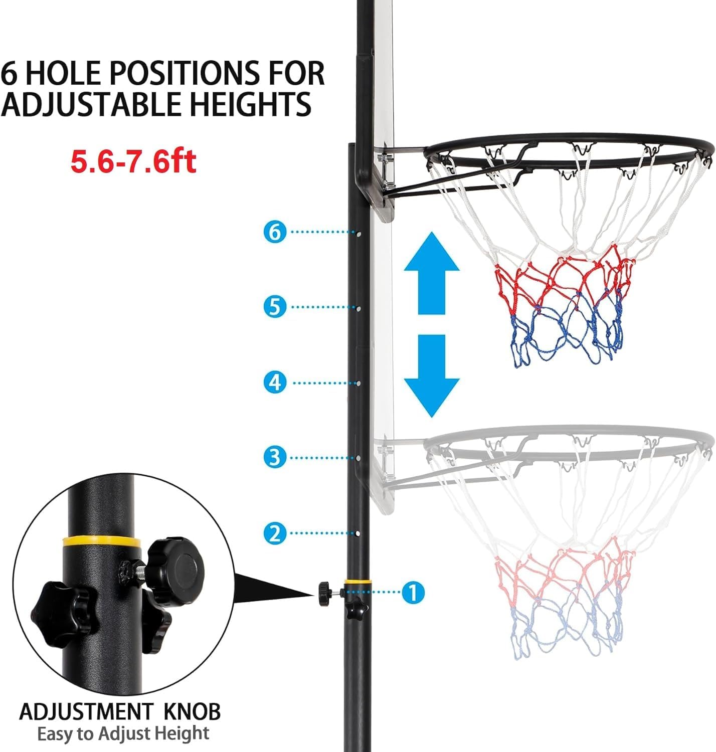 7.2ft - 9.2ft Portable &amp; Adjustable Basketball Goal with Backboard and Stand