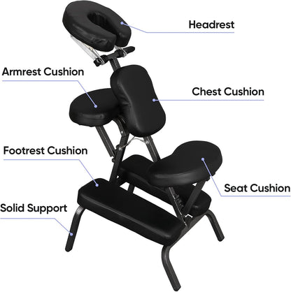 4” Thick Foam Portable Therapy Chair, Adjustable Spa &amp; Tattoo Chair with Face Cradle &amp; Carrying Bag