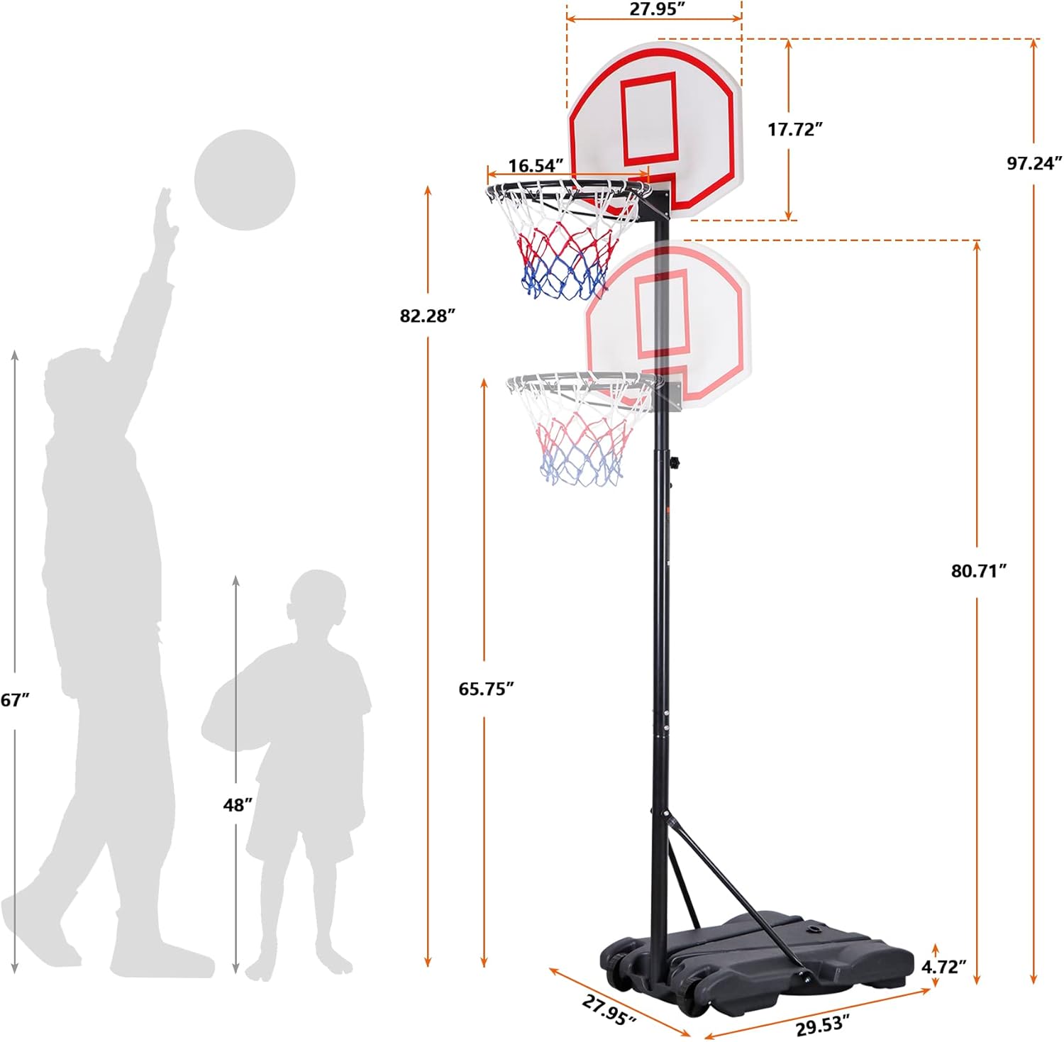 5.4-7FT Portable Basketball Hoops &amp; Goals Backboard and Stand