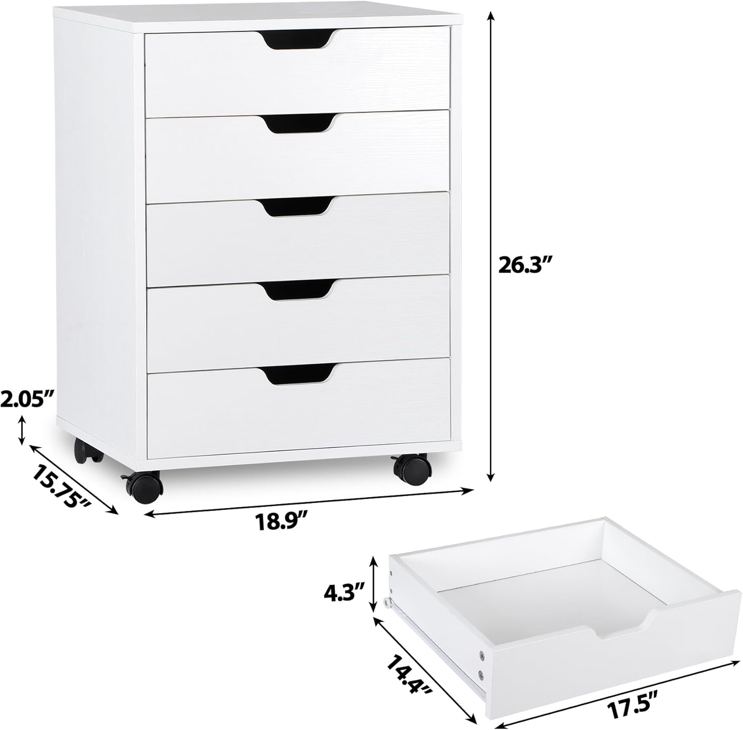 5 Drawer Mobile File Cabinet with Casters