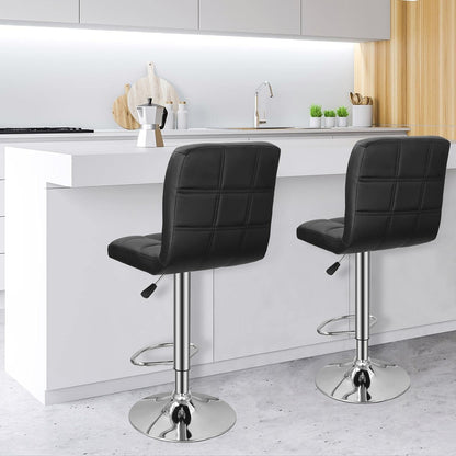 Set of 2 Modern PU Leather Adjustable Swivel Barstools with Square Back