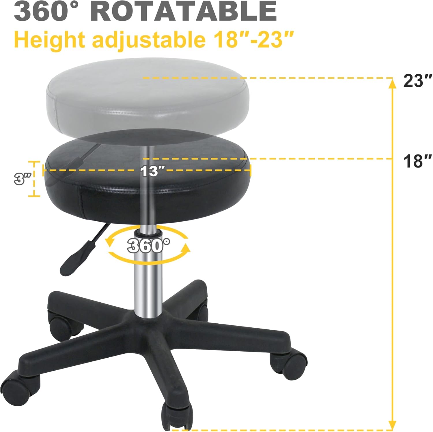 Adjustable Swivel Stool Chair Hydraulic Rolling Stool for Beauty Salon Massage Spa Medical Tattoo Drafting