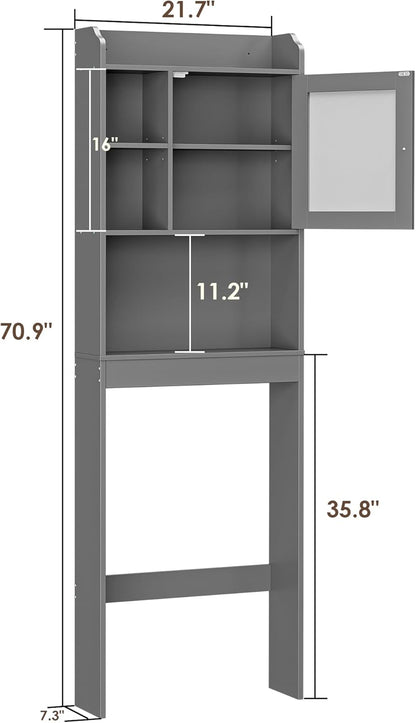 Freestanding Over The Toilet Storage Cabinet with Adjustable Shelf and Double Doors