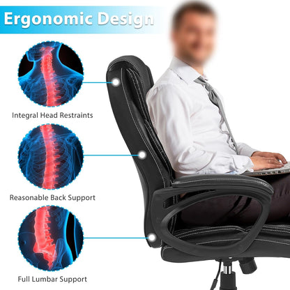 Office Chair High Back Wide Seat Executive Chair Adjustable Desk Chair, PU Leather Managerial Swivel Chair W/Padded Armrest, Big and Tall