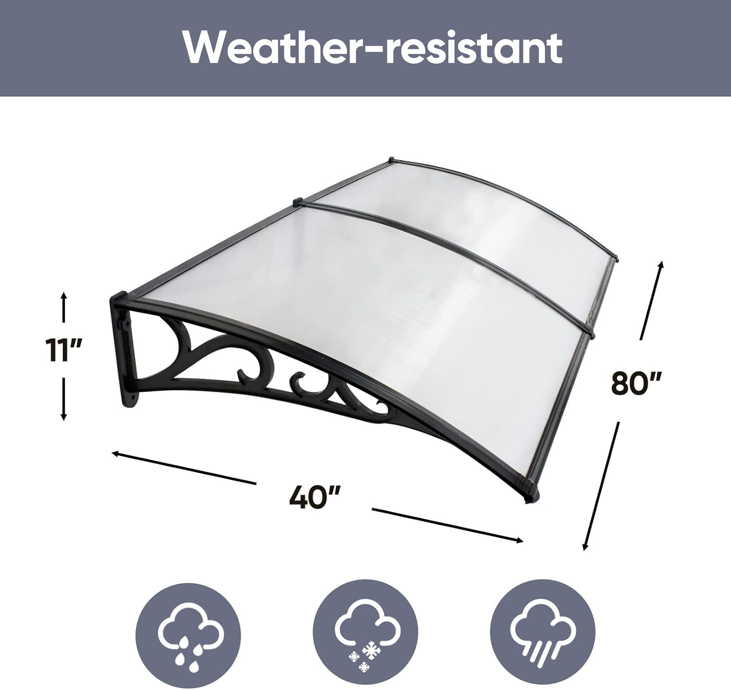 40&quot;x 80&quot; Window Awning Canopy Overhead Door Awning Polycarbonate Cover