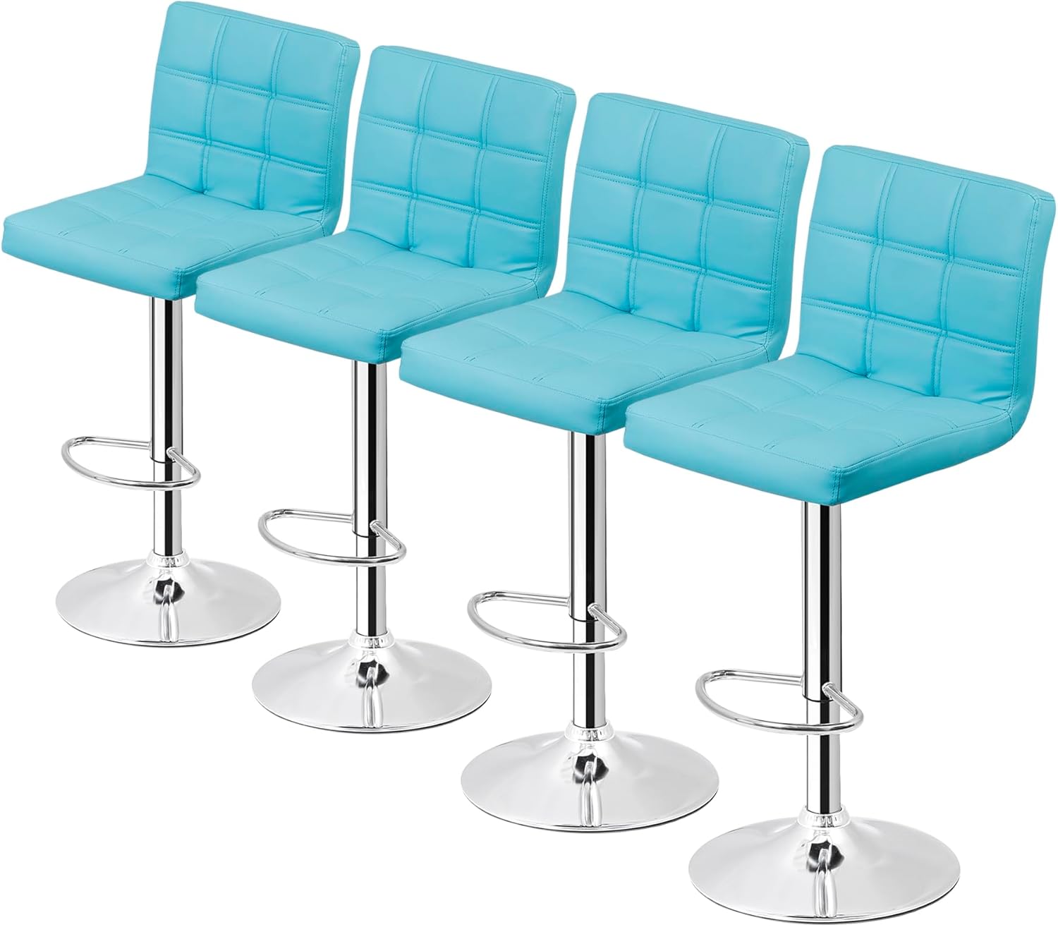 Set of 4 Modern PU Leather Adjustable Swivel Barstools with Square Back