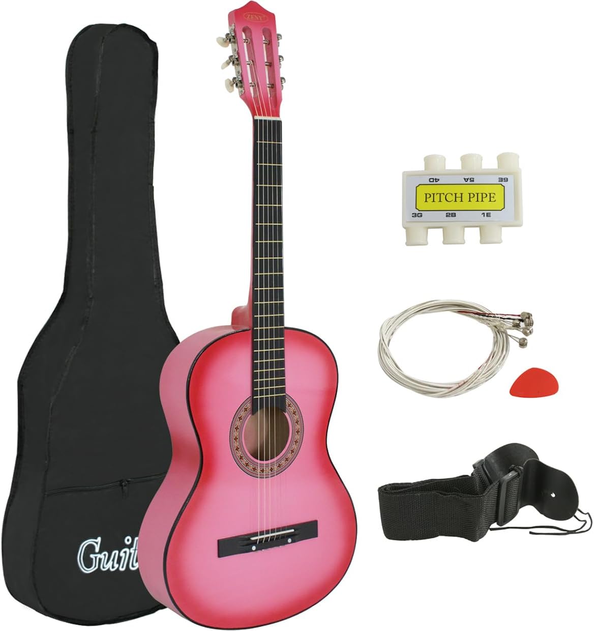 38 inch Acoustic Guitar Full Size Beginners Package Kit for Right-handed Starters Kids Music Lovers w/Case, Strap, Pitch Pipe and Pick