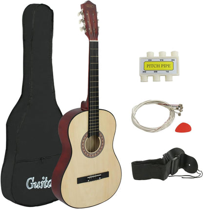 38 inch Acoustic Guitar Full Size Beginners Package Kit for Right-handed Starters Kids Music Lovers w/Case, Strap, Pitch Pipe and Pick