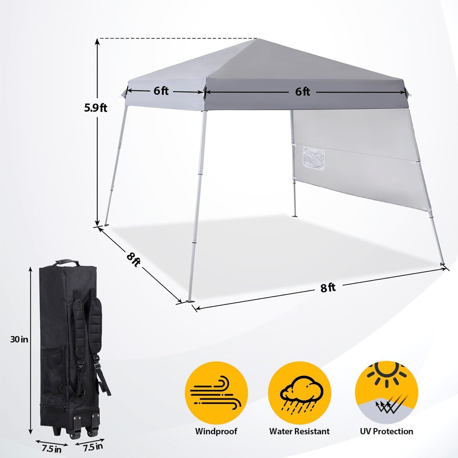 8x8 Ft Easy Set-up Pop Up Canopy Tent with Sidewall, 8 Stakes, 4 Ropes, 4 Sandbags