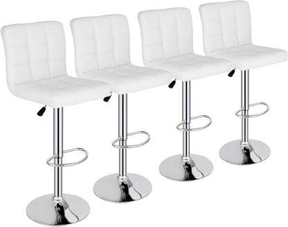 Set of 4 Modern PU Leather Adjustable Swivel Barstools with Square Back