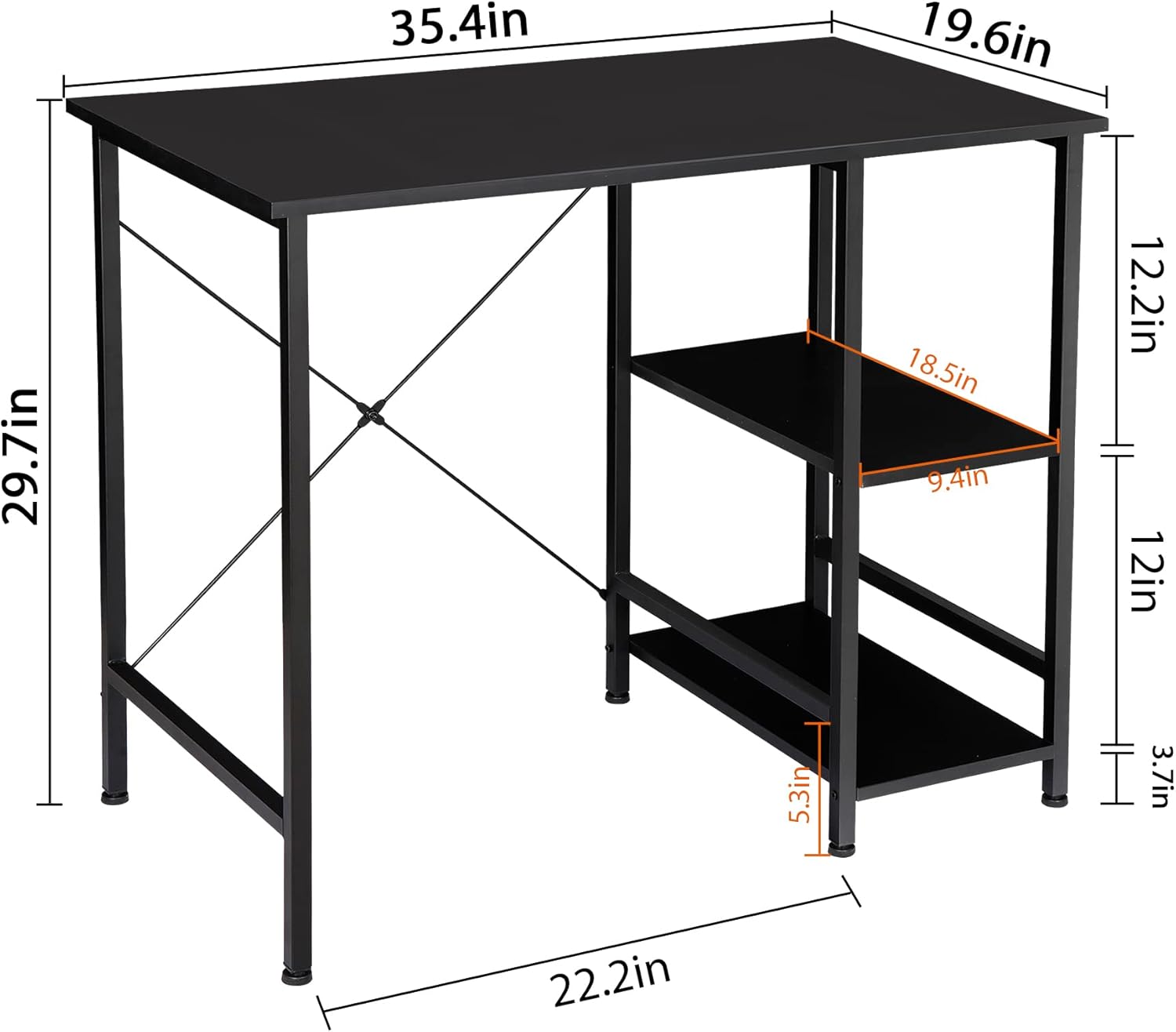 36&quot; Home Office Computer Desk with Storage Shelves &amp; Metal Frame