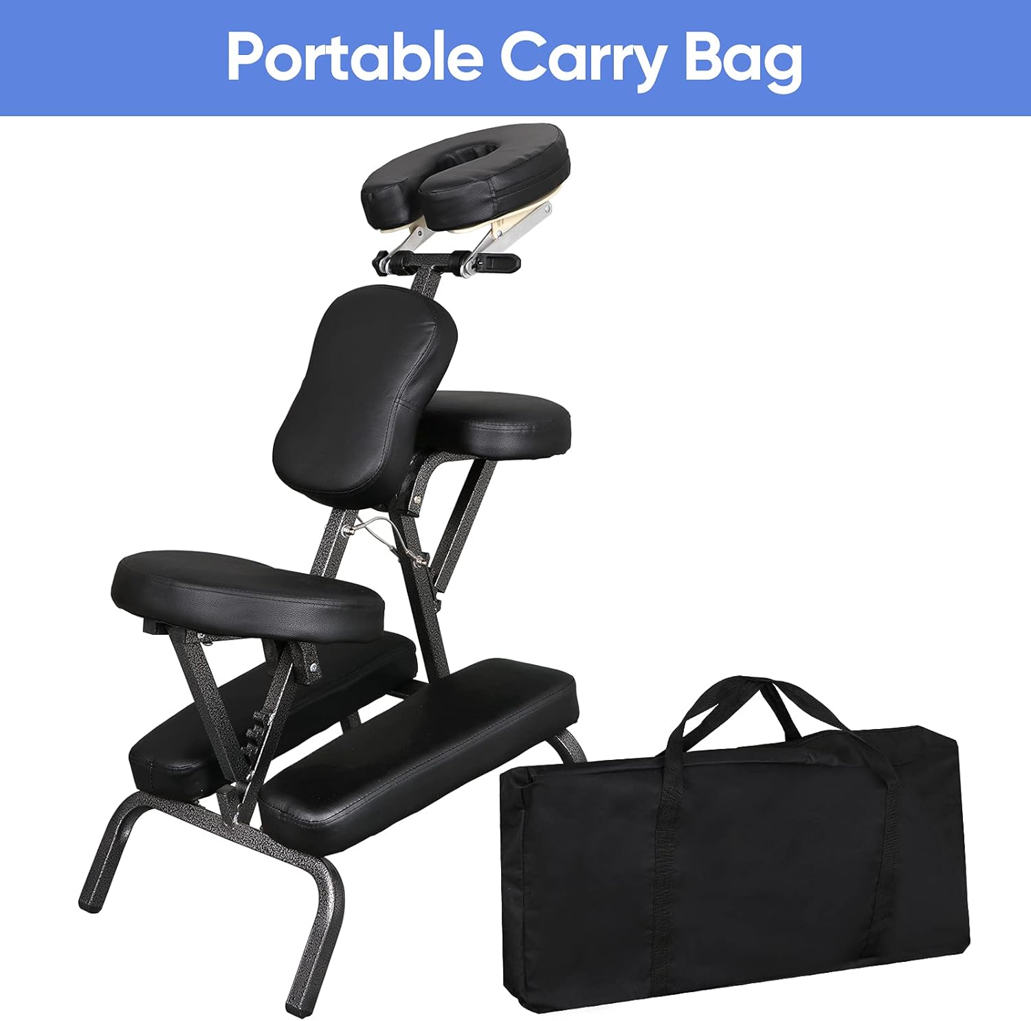 4” Thick Foam Portable Therapy Chair, Adjustable Spa &amp; Tattoo Chair with Face Cradle &amp; Carrying Bag