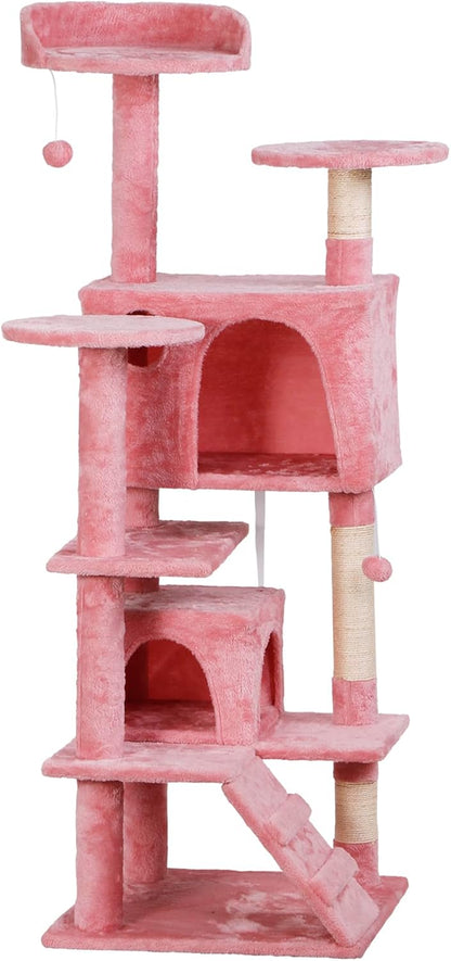 Cat Tree with Sisal-Covered Scratching Posts and 2 Plush Rooms