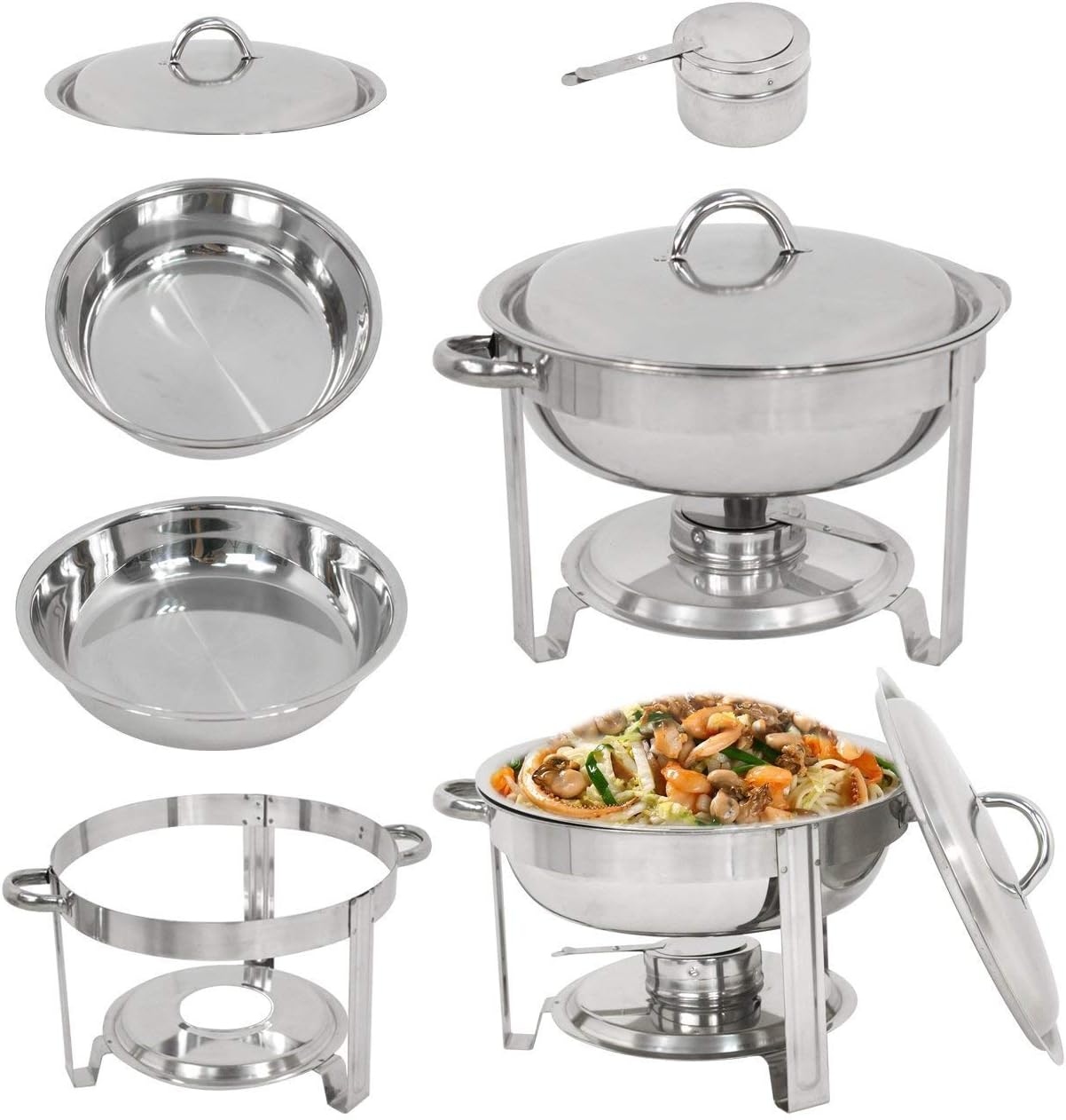 Multipack Round Chafing Dish Set 5 Quart Stainless Steel Buffet Warmers with Fuel Holders